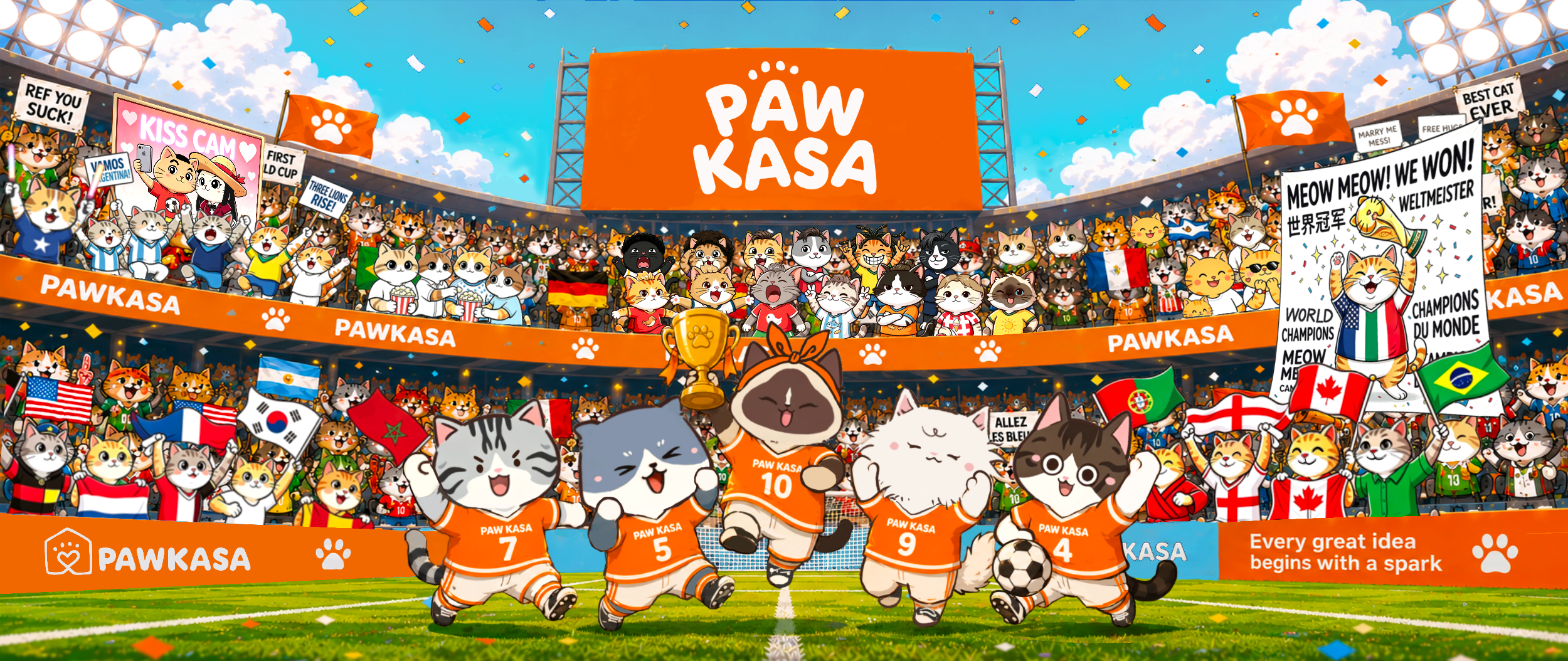 PawKasa World Cup cat stadium banner